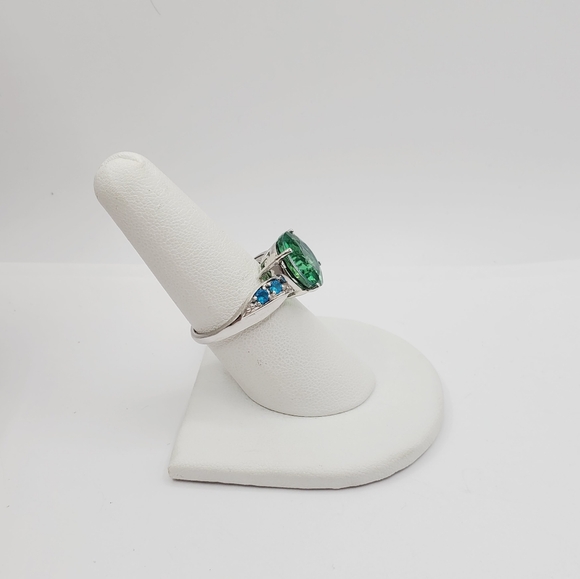 925 Sterling Silver Ring Round Peacock Quartz Ring Blue Ring Green Ring size 8 - Picture 7 of 9